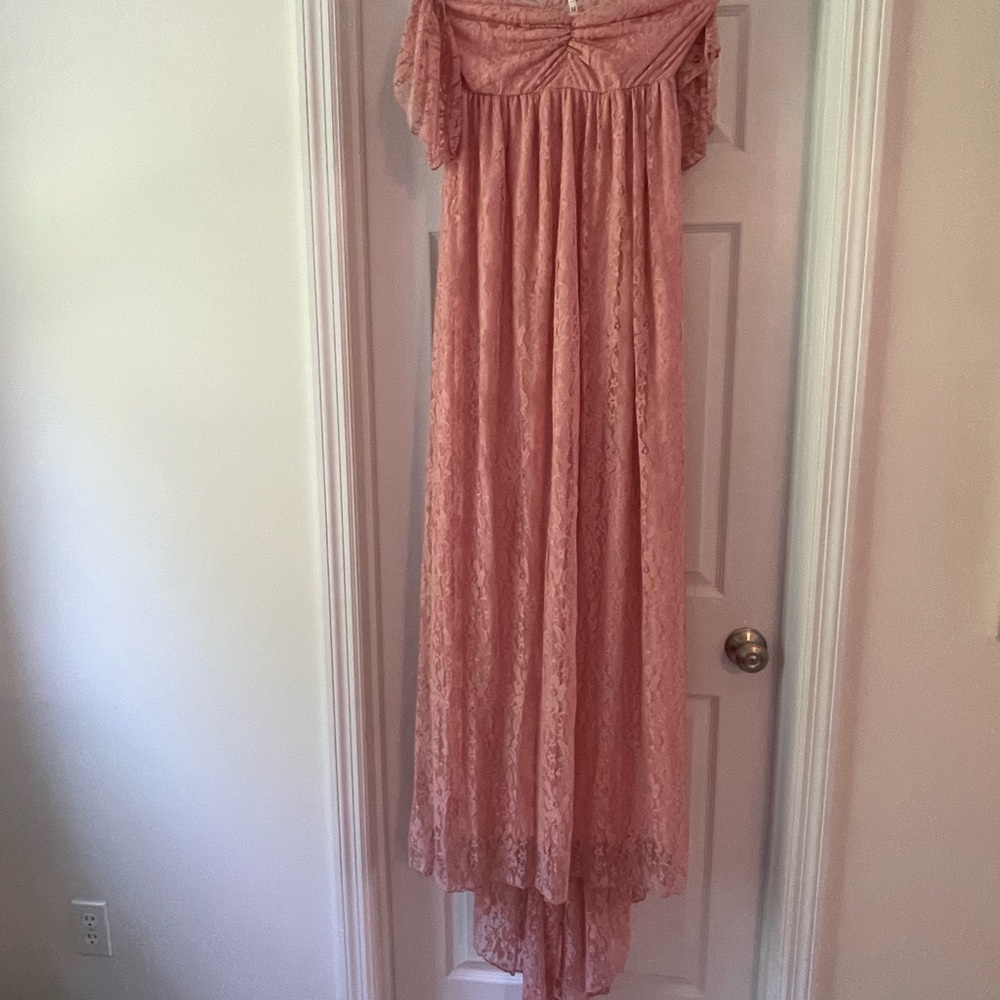 Elegant Pink Lace Off-Shoulder Maternity Dress